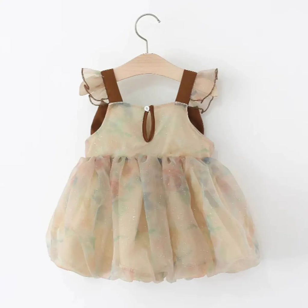 Girls Multicolor Floral Mesh Overlay Fit & Flare Dress Casual Dresses