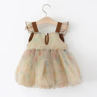 Girls Multicolor Floral Mesh Overlay Fit & Flare Dress Casual Dresses