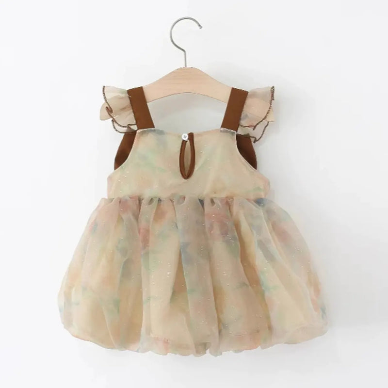 Girls Multicolor Floral Mesh Overlay Fit & Flare Dress Casual Dresses
