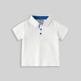 Boys White Short Sleeve Polo T-Shirt With Elasticated Shorts Sets Sets