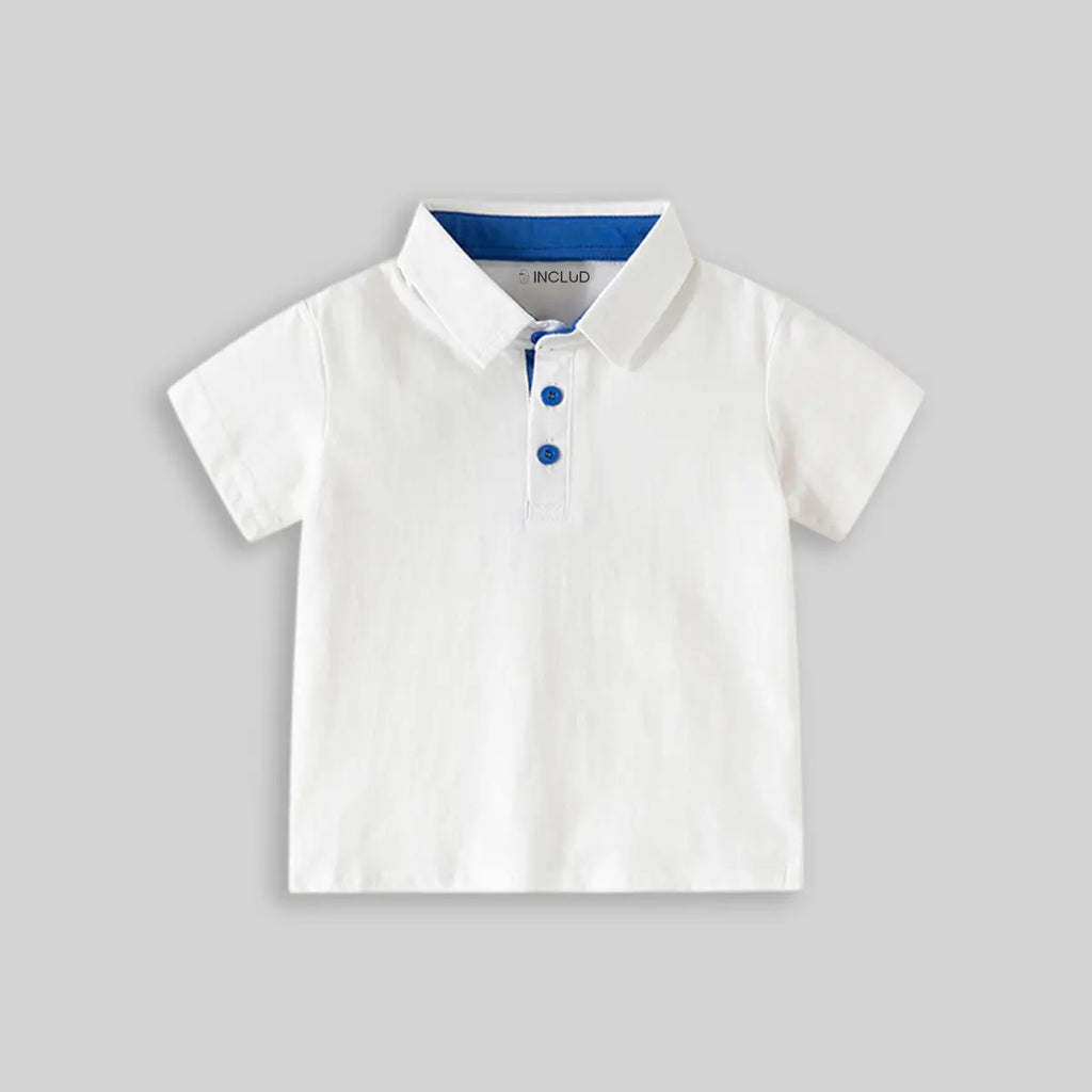 Boys White Short Sleeve Polo T-Shirt With Elasticated Shorts Sets Sets