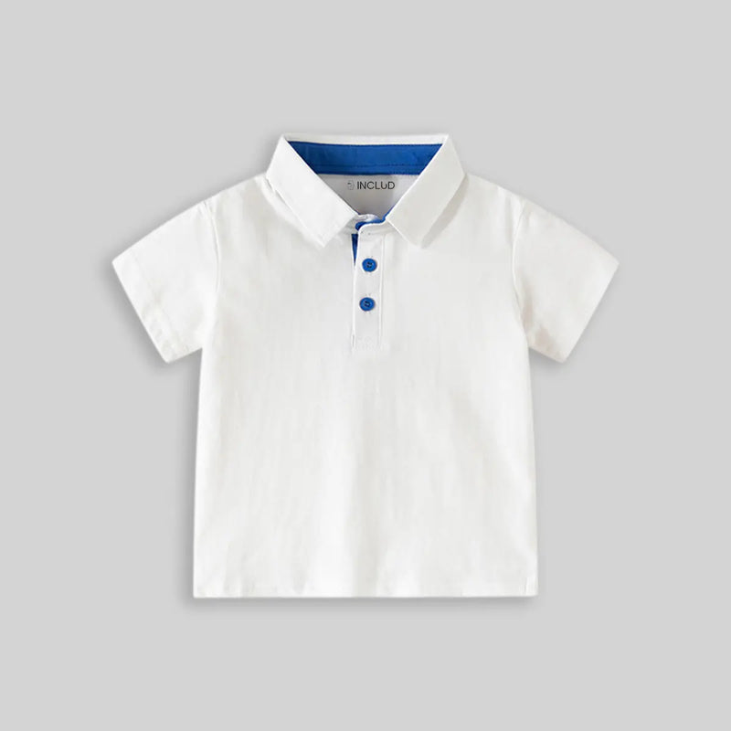 Boys White Short Sleeve Polo T-Shirt With Elasticated Shorts Sets Sets