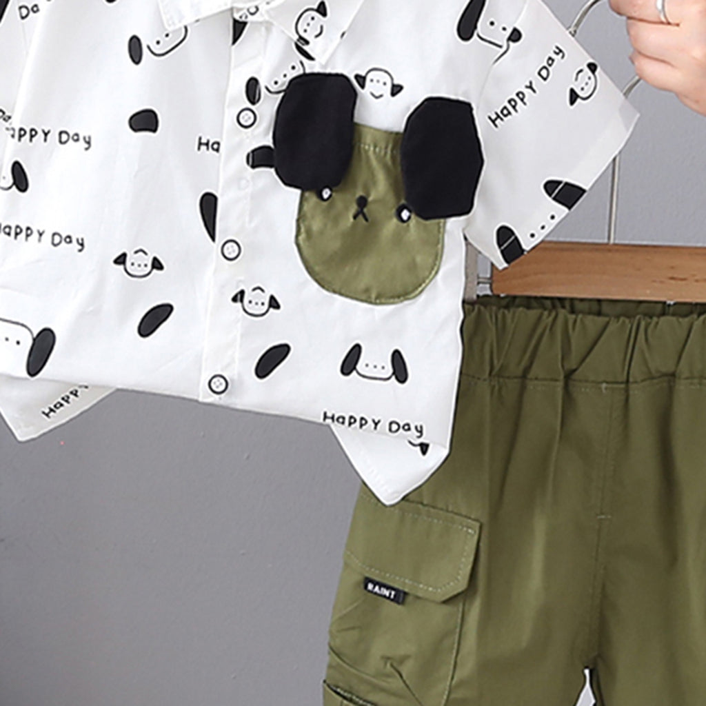 Boys Printed Short Sleeves Shirt With Green Cargo Shorts Set 2 pc. Sets