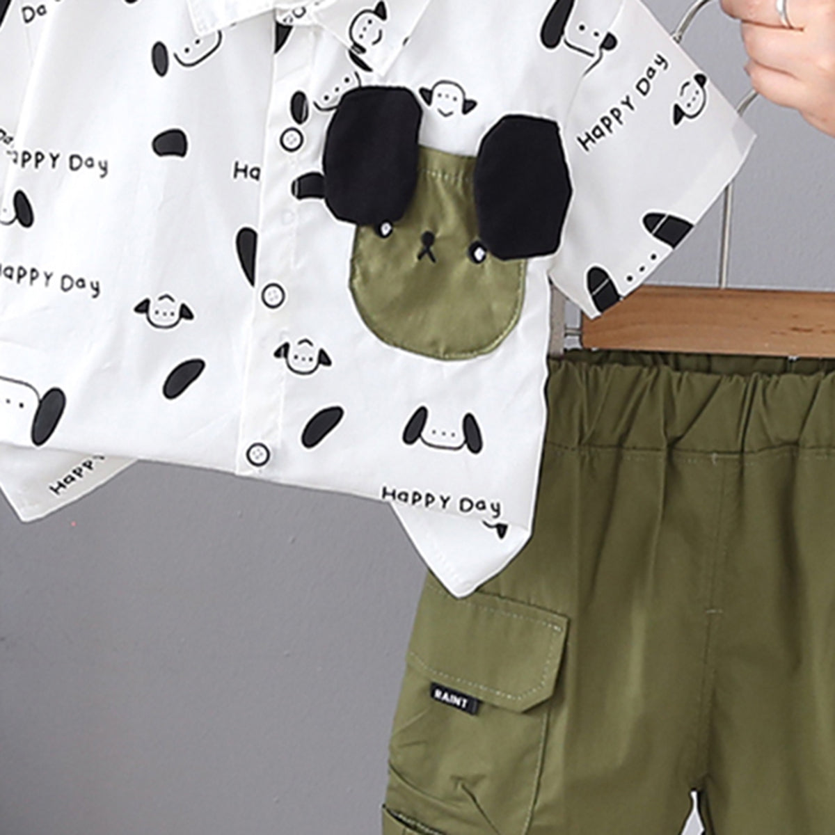 Boys Printed Short Sleeves Shirt With Green Cargo Shorts Set 2 pc. Sets