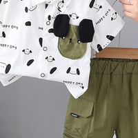 Boys Printed Short Sleeves Shirt With Green Cargo Shorts Set 2 pc. Sets