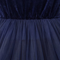 Girls navy blue party dress with puff sleeves and bow
