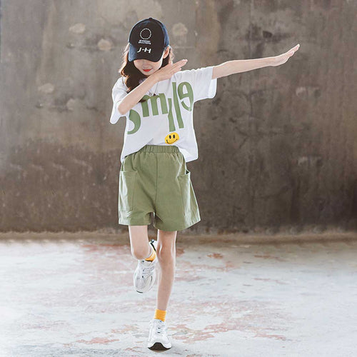 Girls Smile Print Short Sleeve T-Shirt With Shorts Set 2 pc. Sets   