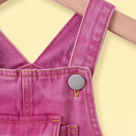 Girls Fuchsia Denim Bow Applique Dungaree Jumpsuits