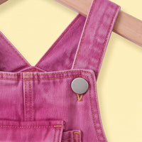 Girls Fuchsia Denim Bow Applique Dungaree Jumpsuits