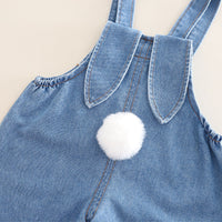 Girls Green Polk Dot Printed Puff Sleeves Top With Denim Dungaree Set 2 pc. Sets