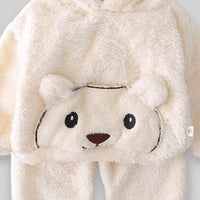 Boys Off White Fleece Bear Themed Hoodie With Jogger Sets Sets