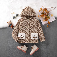 Girls Brown Leopard Print Hooded Zipper Jacket Coats & Jackets Brown 3-4 Y