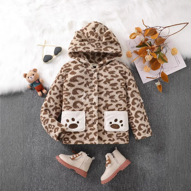 Girls Brown Leopard Print Hooded Zipper Jacket Coats & Jackets Brown 3-4 Y