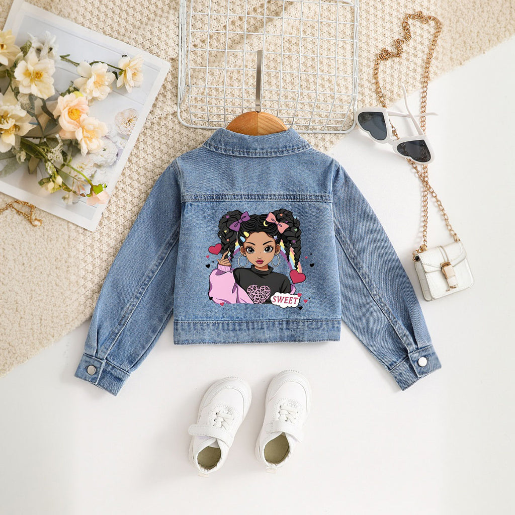 Girls Blue Characters Printed Jacket Coats & Jackets