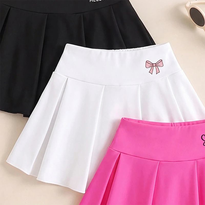 Girls Multicolor Bow Print Pleated Skorts Pack Of 3 Skirts