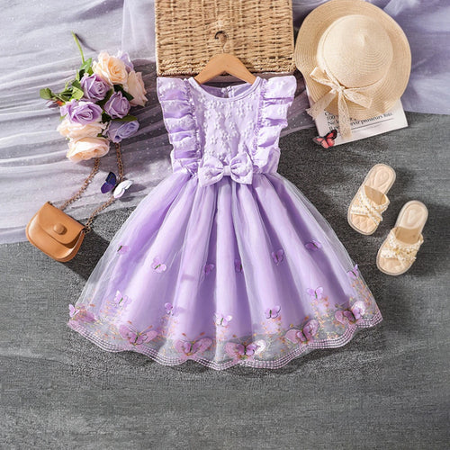 Girls Lavender Butterfly Applique Flutter Sleeve Fit & Flare Party Dress Party Dresses Lavender 2-3 Y