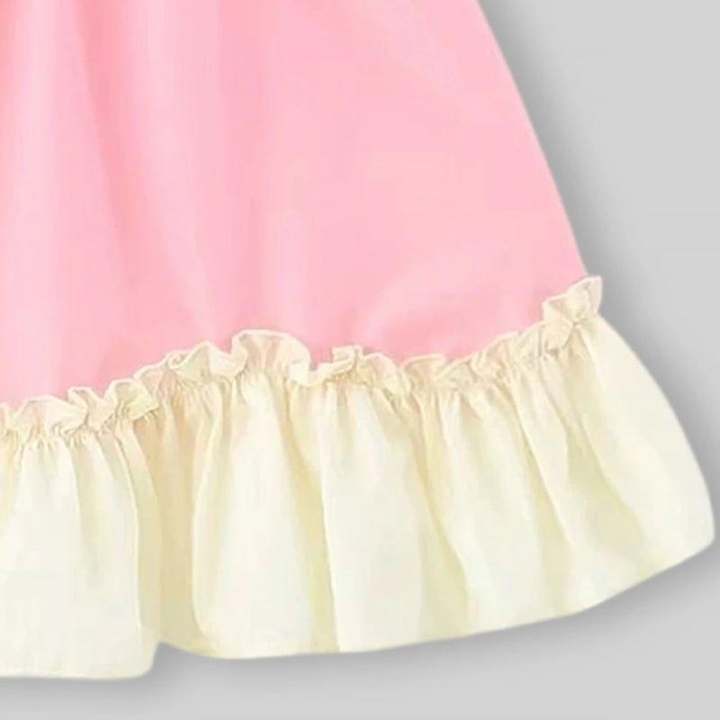 Girls Pink Floral Applique Ruffle Hem A-Line Dress Casual Dresses