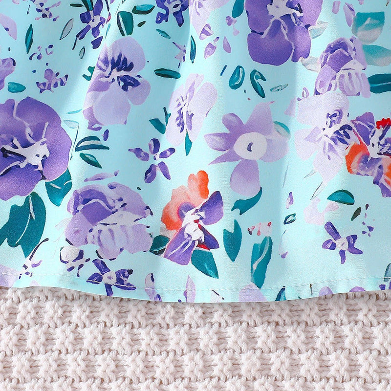 Girls Purple Floral Print One Shoulder Fit & Flare Dress Casual Dresses