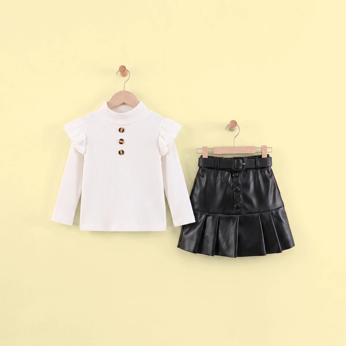 Girls White High Neck Top With Faux Leather Skirt Set Sets White 1-2 Y