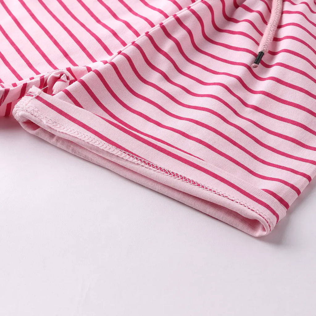 Girls Light Pink Graphic Short Sleeves Top With Drawstring Shorts Sets Sets