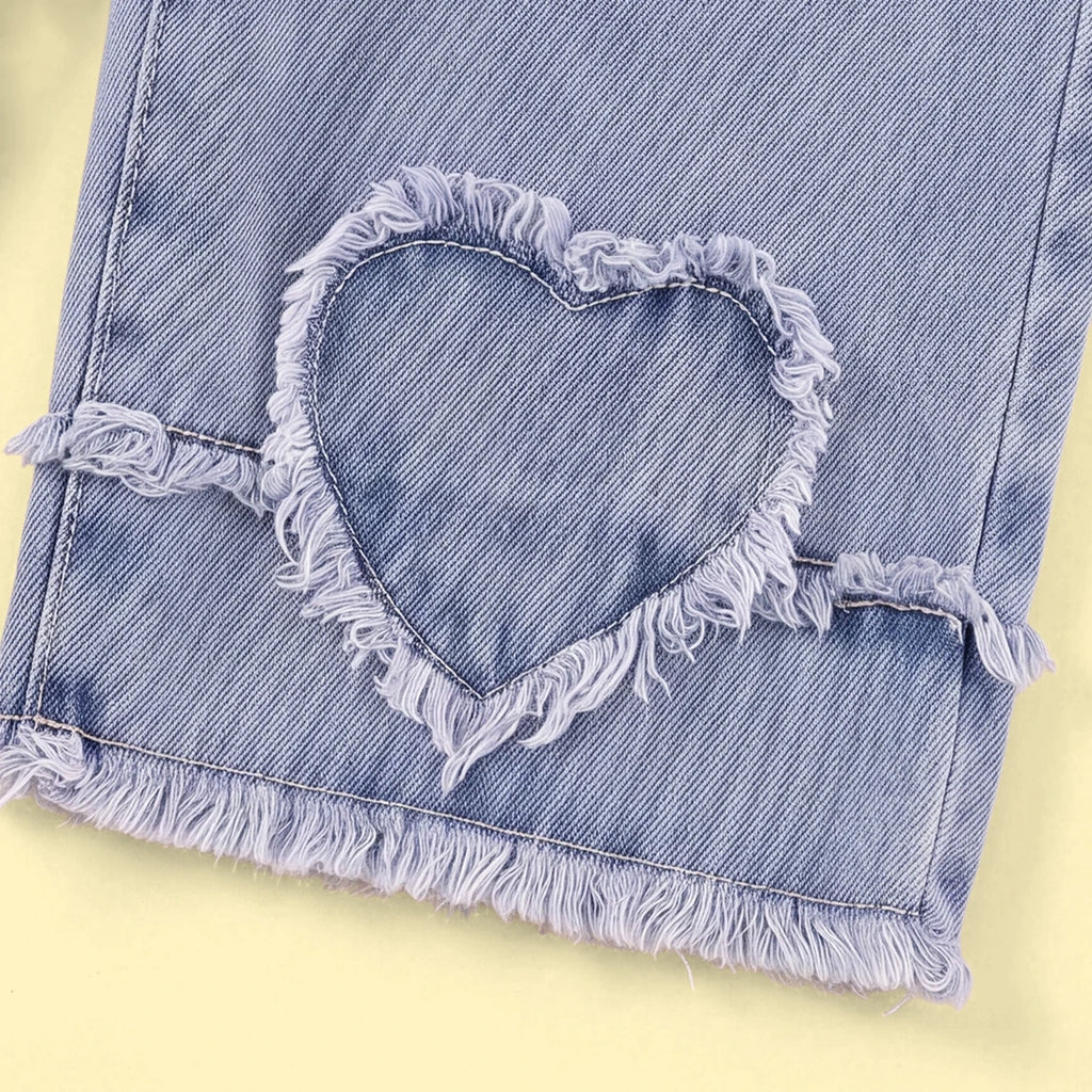 Girls Apricot Textured Long Sleeve Cardigan With Denim Pants Sets 2 pc. Sets