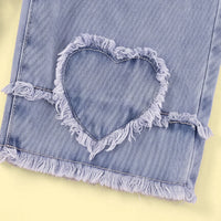 Girls Apricot Textured Long Sleeve Cardigan With Denim Pants Sets 2 pc. Sets