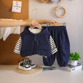 Boys Navy Blue Solid Sleeveless Hooded Jacket With T-Shirt and Pants Set Sets Navy Blue 1-2 Y