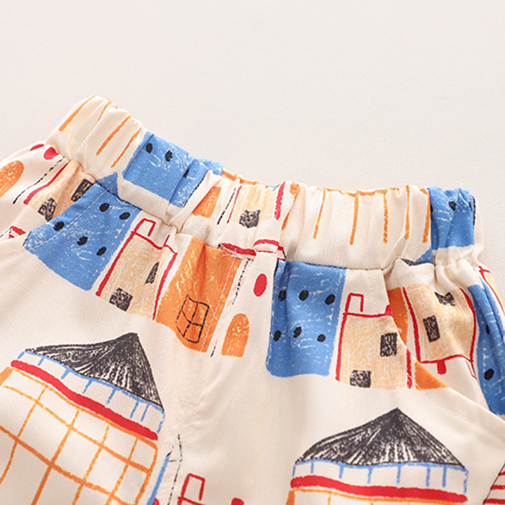 Boys Apricot Printed Short Sleeve Shirt With Shorts Set 2 pc. Sets