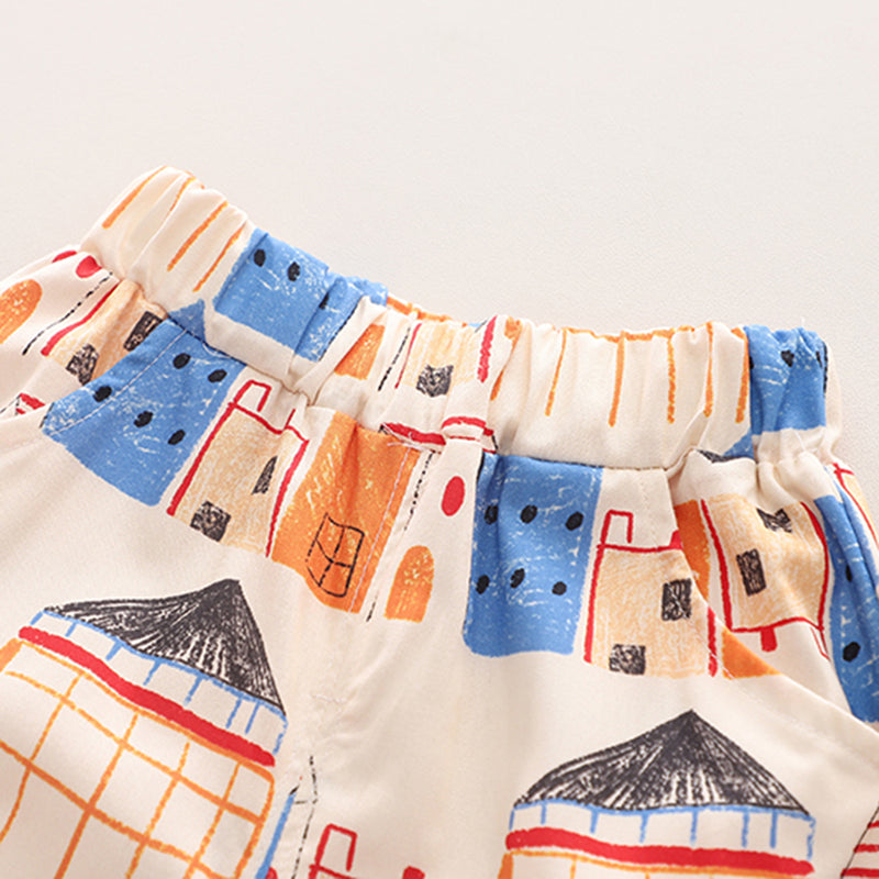 Boys Apricot Printed Short Sleeve Shirt With Shorts Set 2 pc. Sets