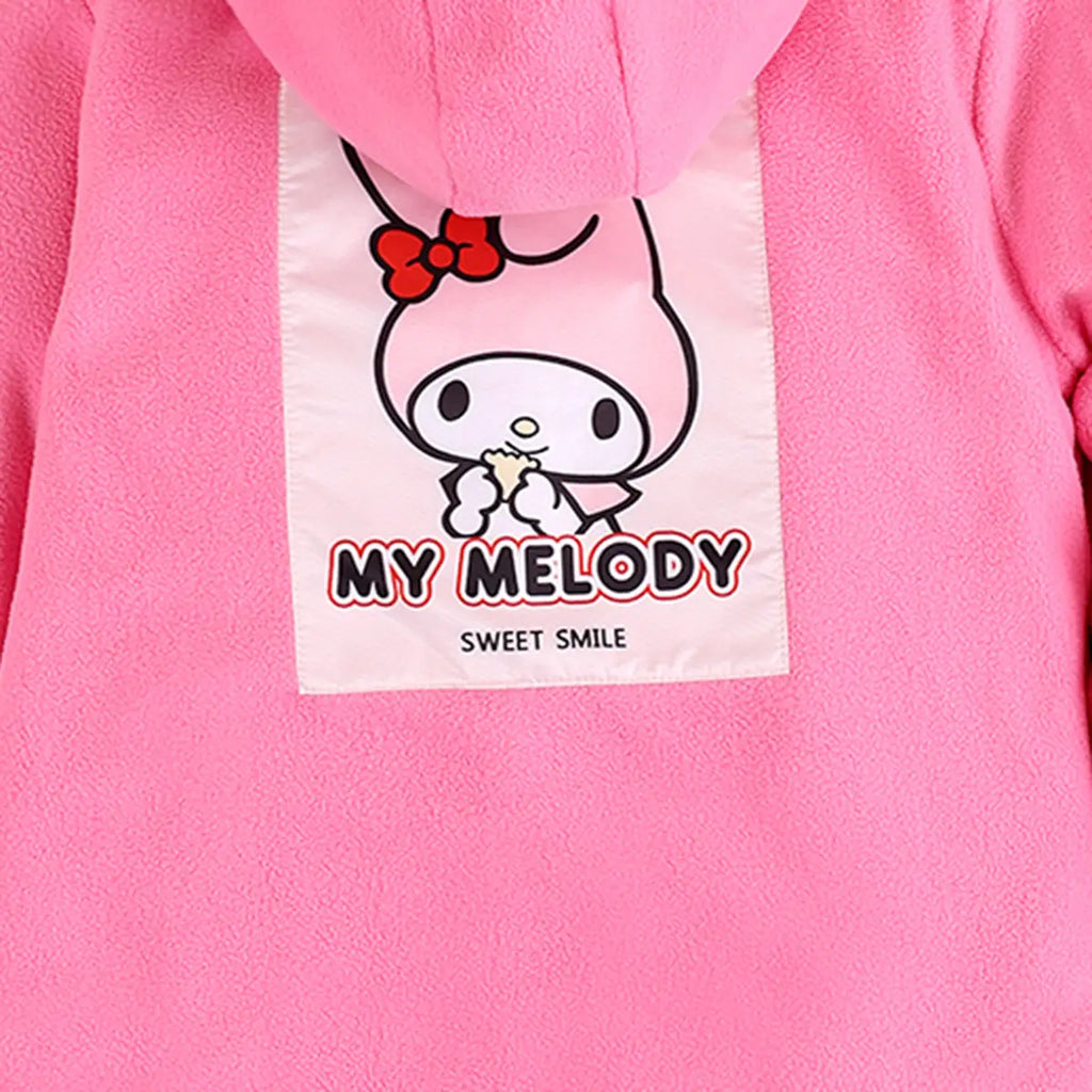 Girls Light Pink Typographic Reversible Printed Hooded Zipper Jacket Coats & Jackets