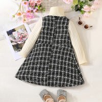 Girls Black Tweed High Neck Sleeveless Winter Dress Party Dresses