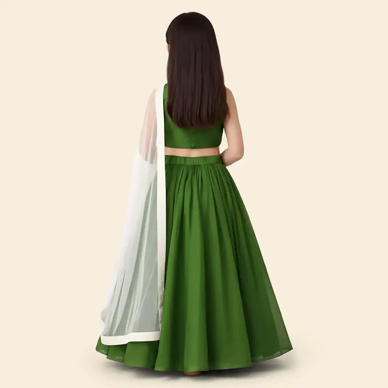 Girls Green Lehenga Choli Set with Dupatta, Traditional Indian Ethnic Wear Ethnicwear Girls