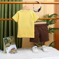 Boys Yellow Music Printed Short Sleeve T-Shirt With Drawstring Shorts Sets Sets
