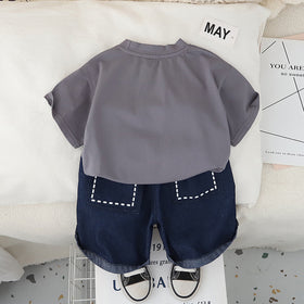 Boys Grey Dollhouse Printed T-Shirt With Denim Shorts Set 2 pc. Sets