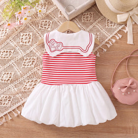 Girls Red Striped Sleeveless Balloon Dress Casual Dresses