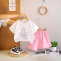 Girls White Handbag Printed Short Sleeve T-Shirt With Asymmetric Shorts Sets 2 pc. Sets White 1-2 Y
