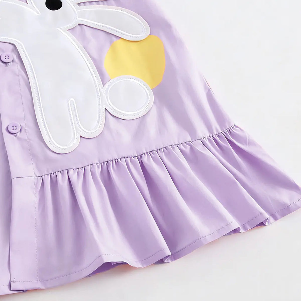 Girls Purple Bunny Applique Short Sleeve Shirt Dress Casual Dresses