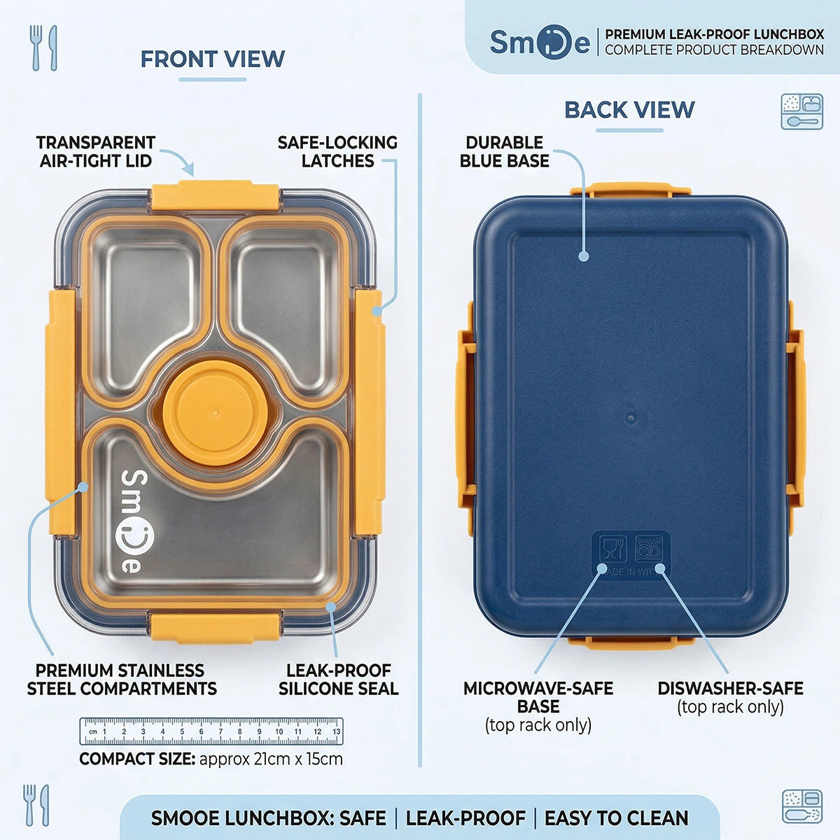 Kids Yellow Multi-Compartment Lunch Box Trending Accessories