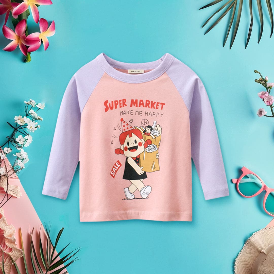 Girls Printed Long Sleeves T-shirt Tshirts Pink 1-2 Y 