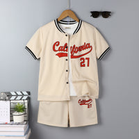 Boys Apricot Typographic Printed Shirt With Shorts Set 2 pc. Sets