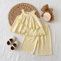 Girls Cream Sleeveless Top With Elasticated Pants Sets 2 pc. Sets Cream 1-2 Y