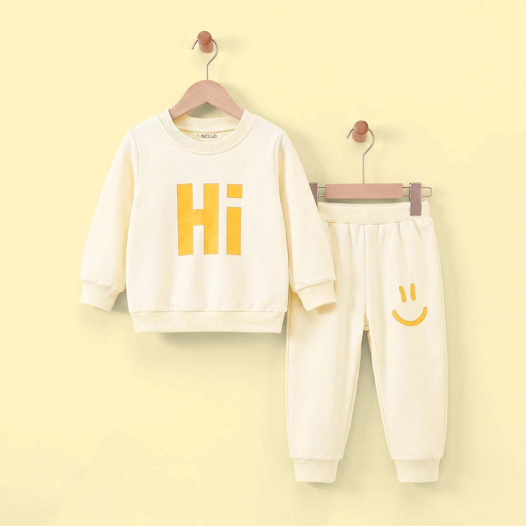 Boys Beige Typographic Sweatshirt & Joggers Co-ord Sets Sets Beige 3-4 Y