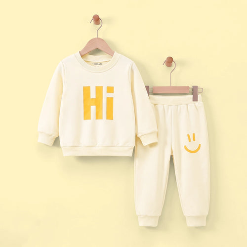 Boys Beige Typographic Sweatshirt & Joggers Co-ord Sets Sets Beige 3-4 Y