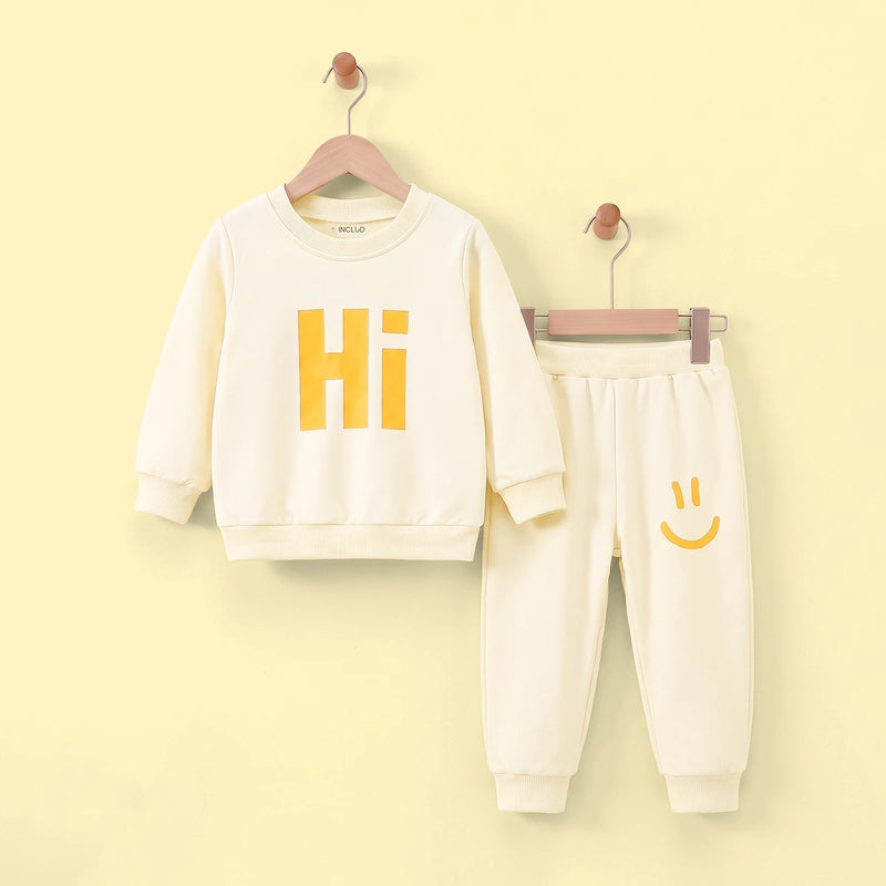 Boys Beige Typographic Sweatshirt & Joggers Co-ord Sets Sets Beige 3-4 Y