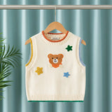 Girls Off White Bear Face Applique Sweater Vest