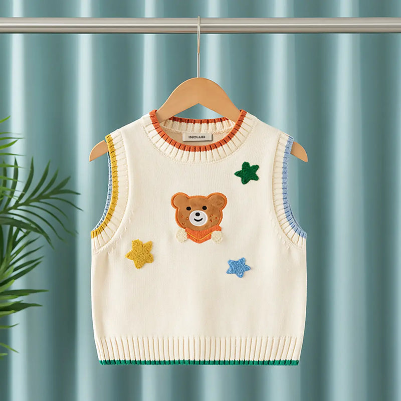 Girls Off White Bear Face Applique Sweater Vest Sweaters & Cardigans Off White 1-2 Y