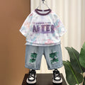 Boys Multicolour Typography Print Short Sleeve T-Shirt With Distressed Denim Shorts Sets 2 pc. Sets Multicolor 1-2 Y