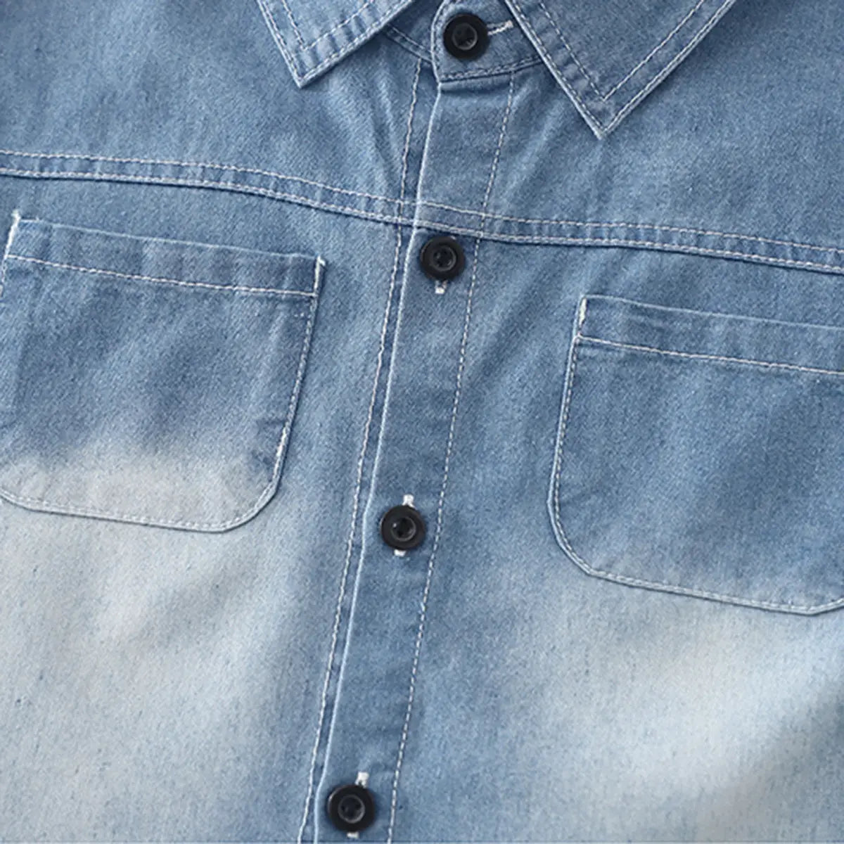 Boys Light Blue Washed Denim Shirt With Shorts Sets Sets