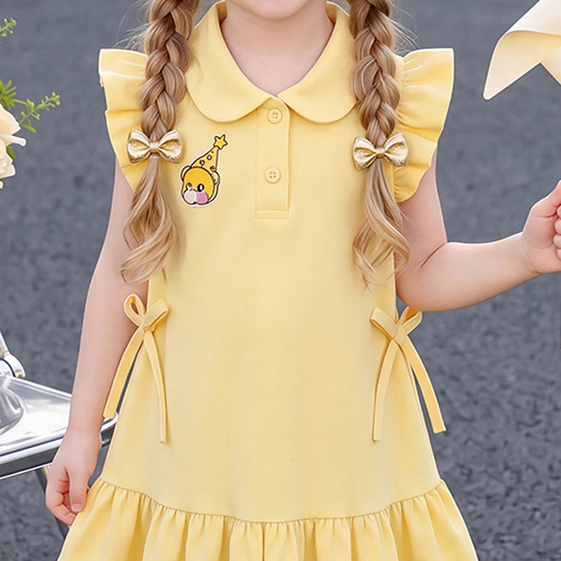 Girls Yellow Graphics Flutter Sleeve T-Shirt dress Casual Dresses