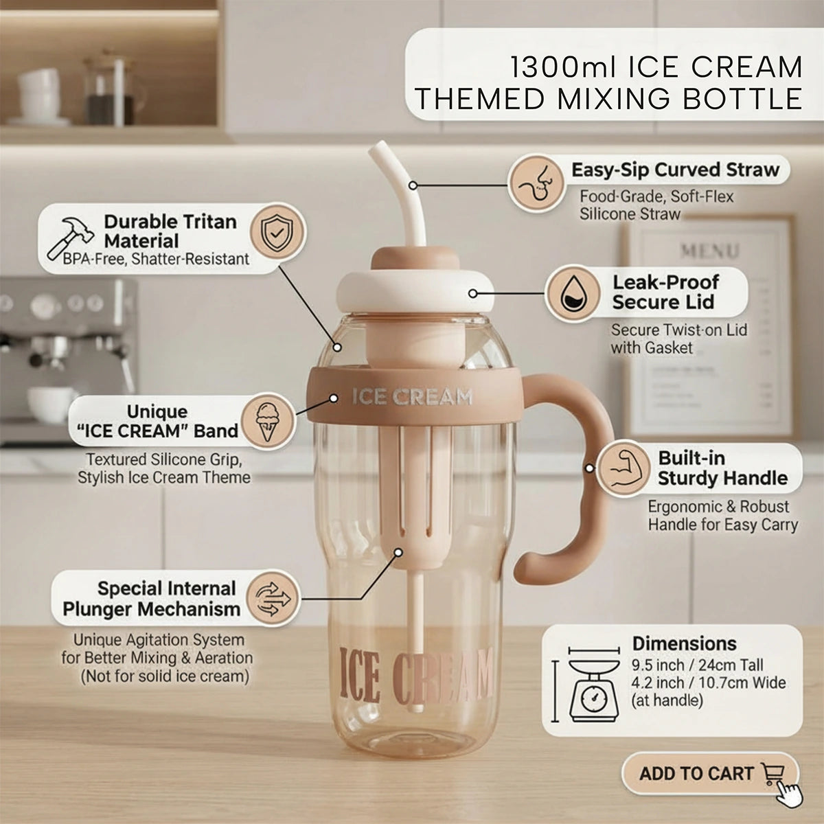 Light Brown Portable Water Bottle with Straw & Carry Handle Trending Accessories